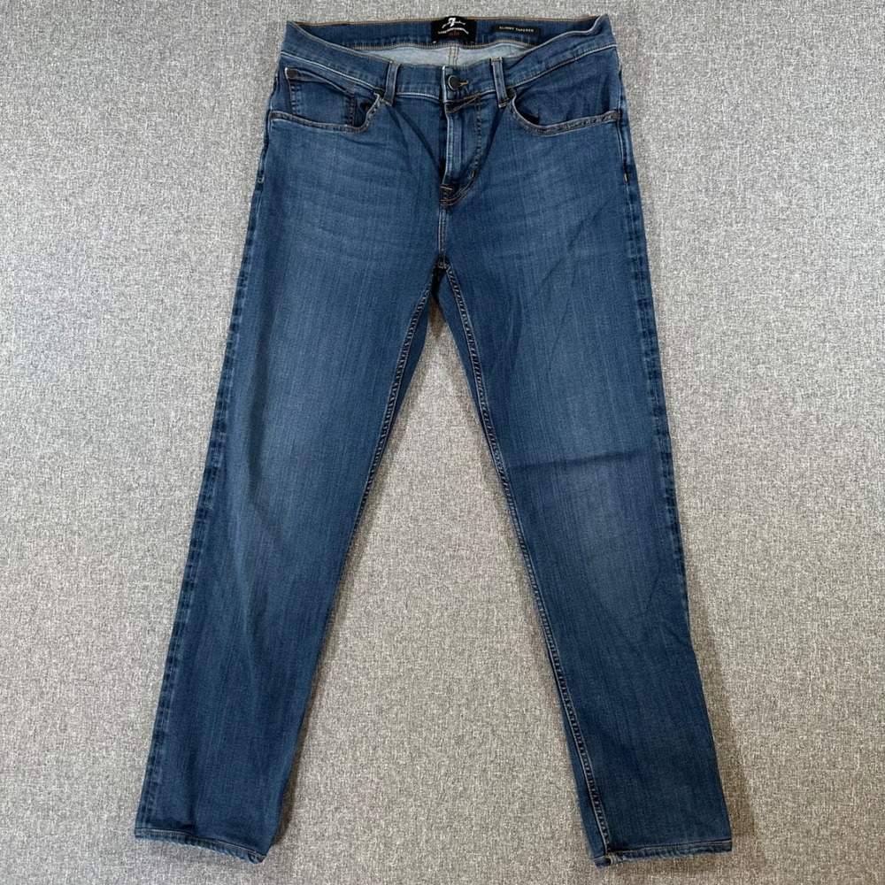 7 For All Mankind Slimmy Tapered Luxe Performance Plus Jeans Mens 33 Hydro Blue